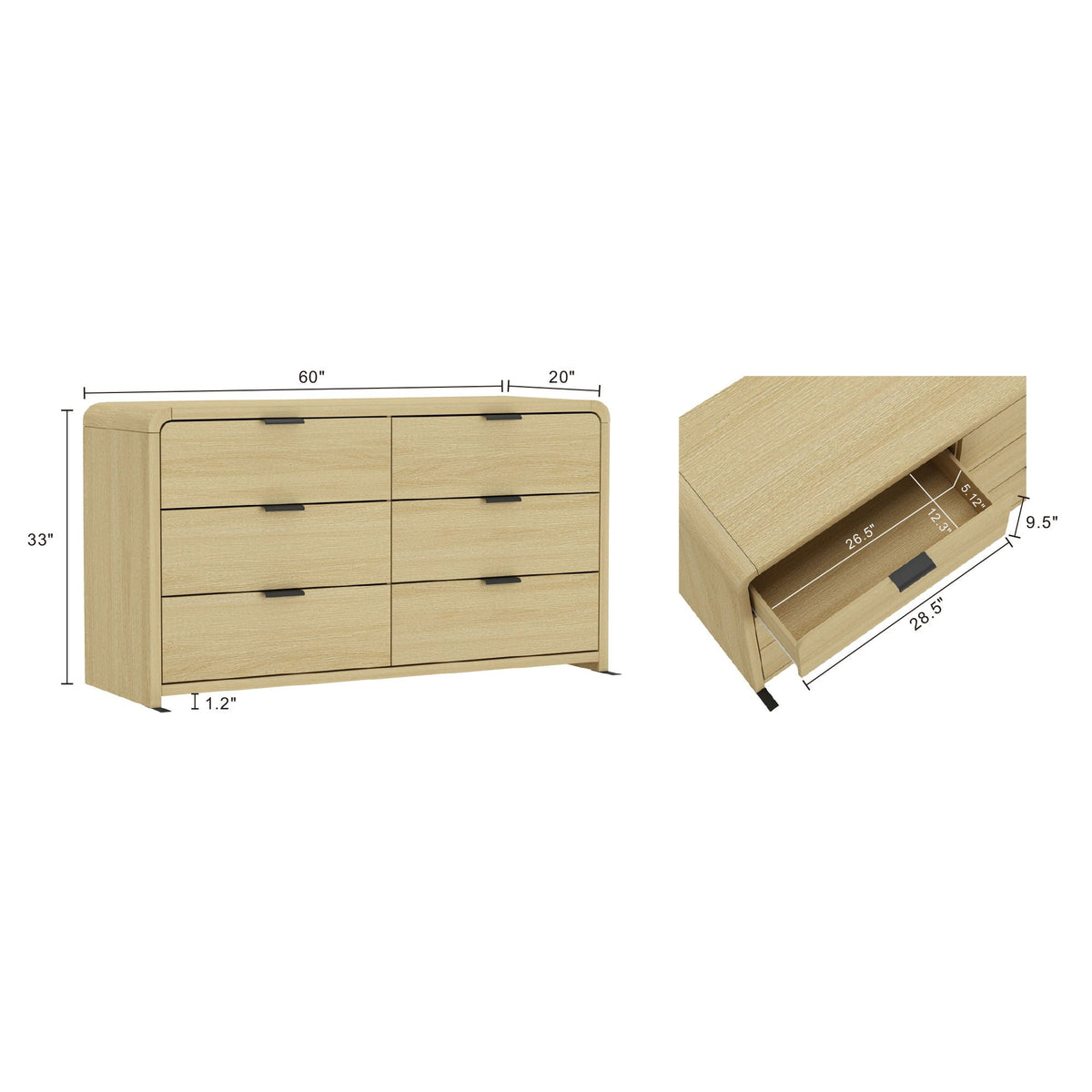 Oak dresser with 6 drawers in natural wood finish, minimalist design by HouseOfZazla on Tampa Home & Garden Store