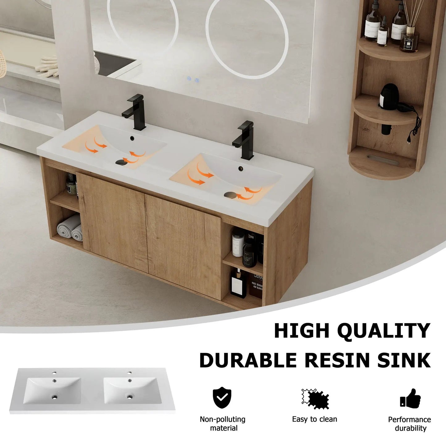 Modern 48 Inch Vanity With Double Resin Sinks