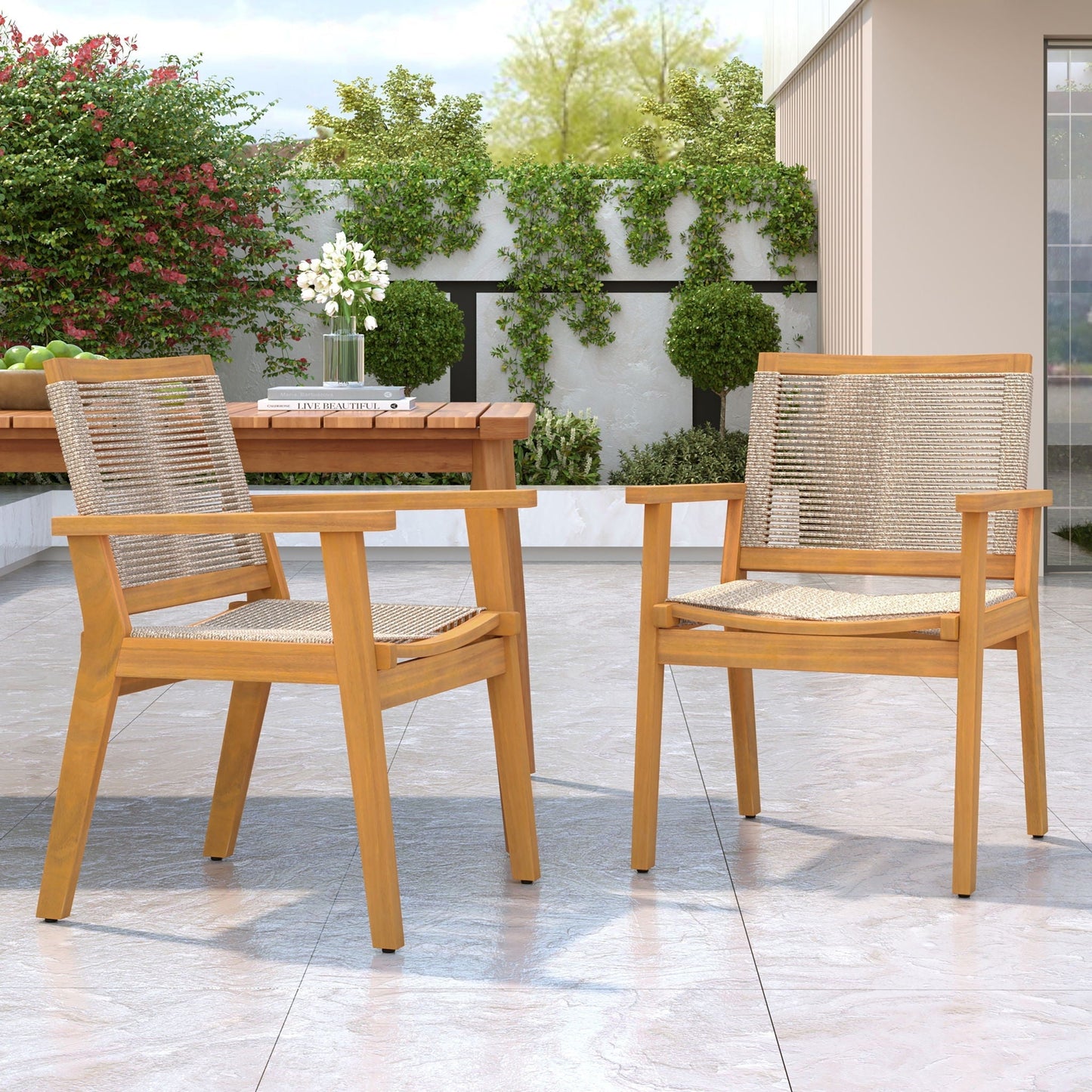 Outdoor Rope Dining Chair set of 2 by HouseOfZazla with wooden frame and woven rope seats on Tampa Home & Garden Store