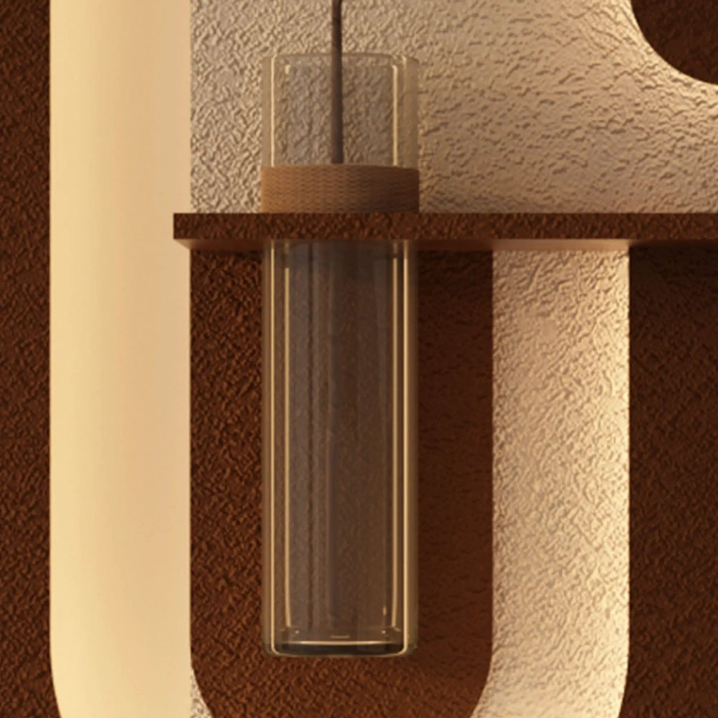 Wall sconce lamp with clear glass cylinder shade and metal ring on coffee-toned wall on Tampa Home & Garden Store