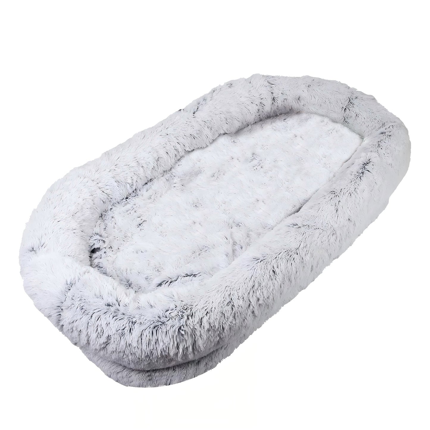 Dog bed with washable faux fur and orthopedic support, gray oval plush pet bed HouseOfZazla on Tampa Home & Garden Store