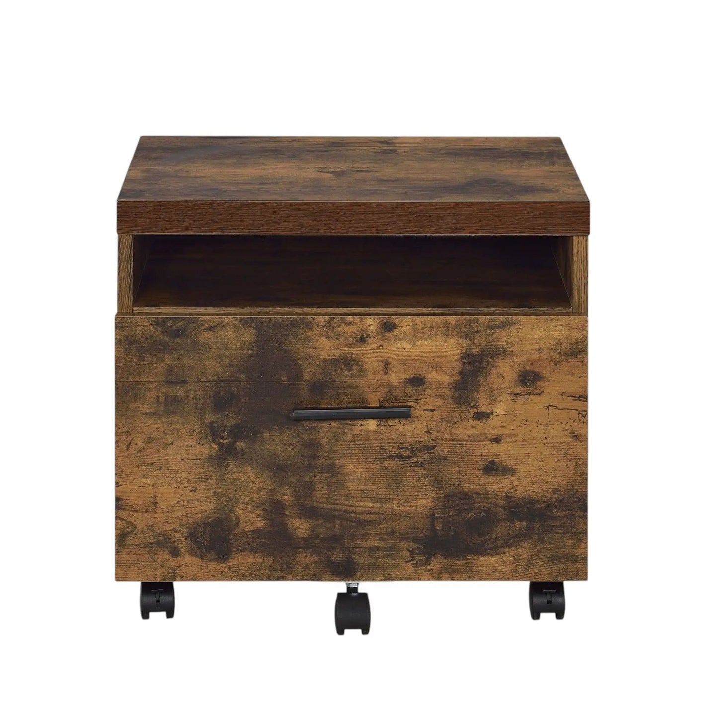 Bob File Cabinet Weathered Oak/Black with open shelf and lower drawer on Tampa Home & Garden Store
