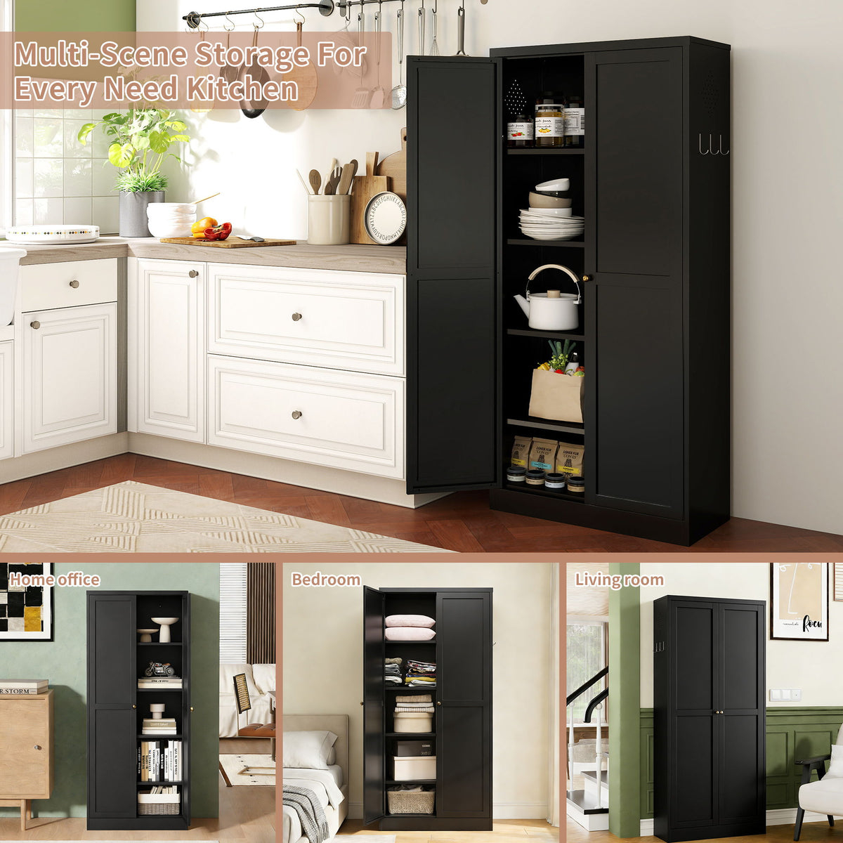 Pantry cabinet by HouseOfZazla: black freestanding unit with 4 adjustable shelves on Tampa Home & Garden Store
