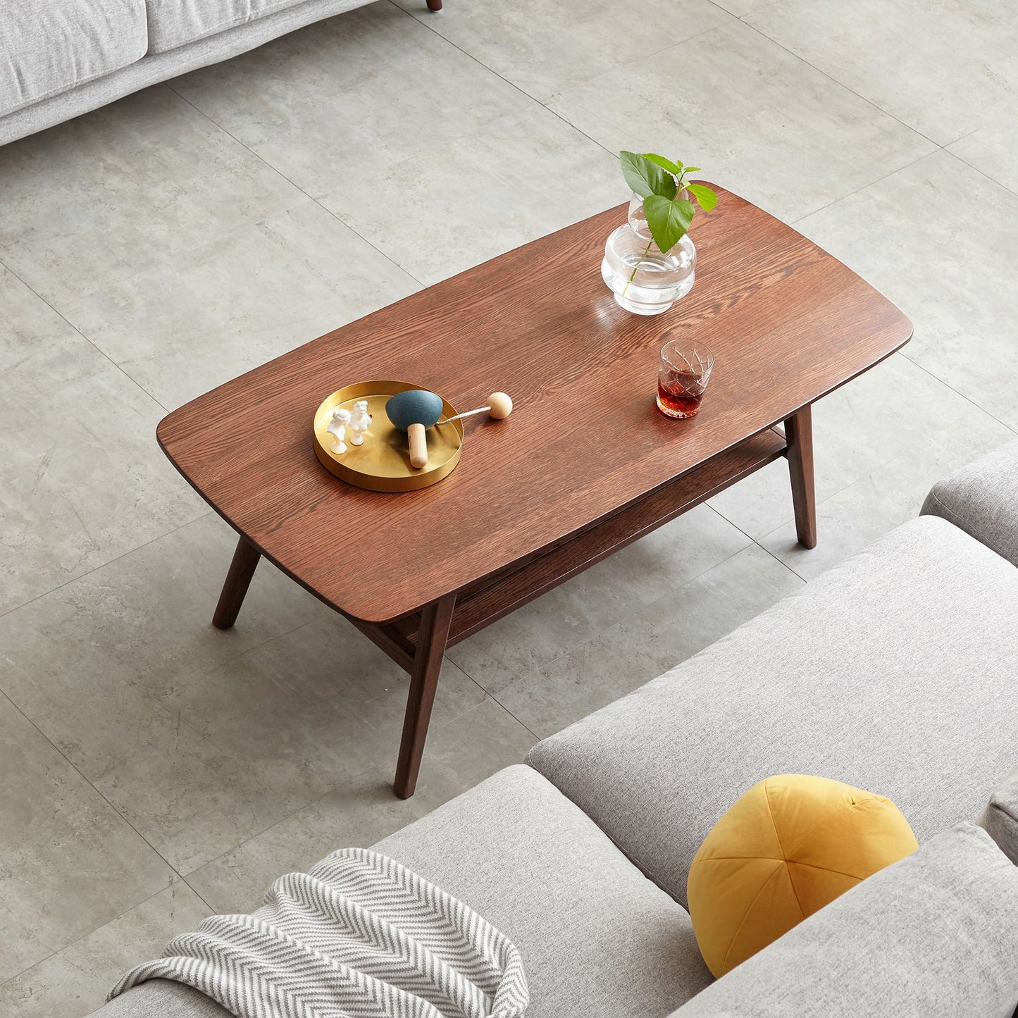Low Oak Coffee Table With Solid Storage Shelf