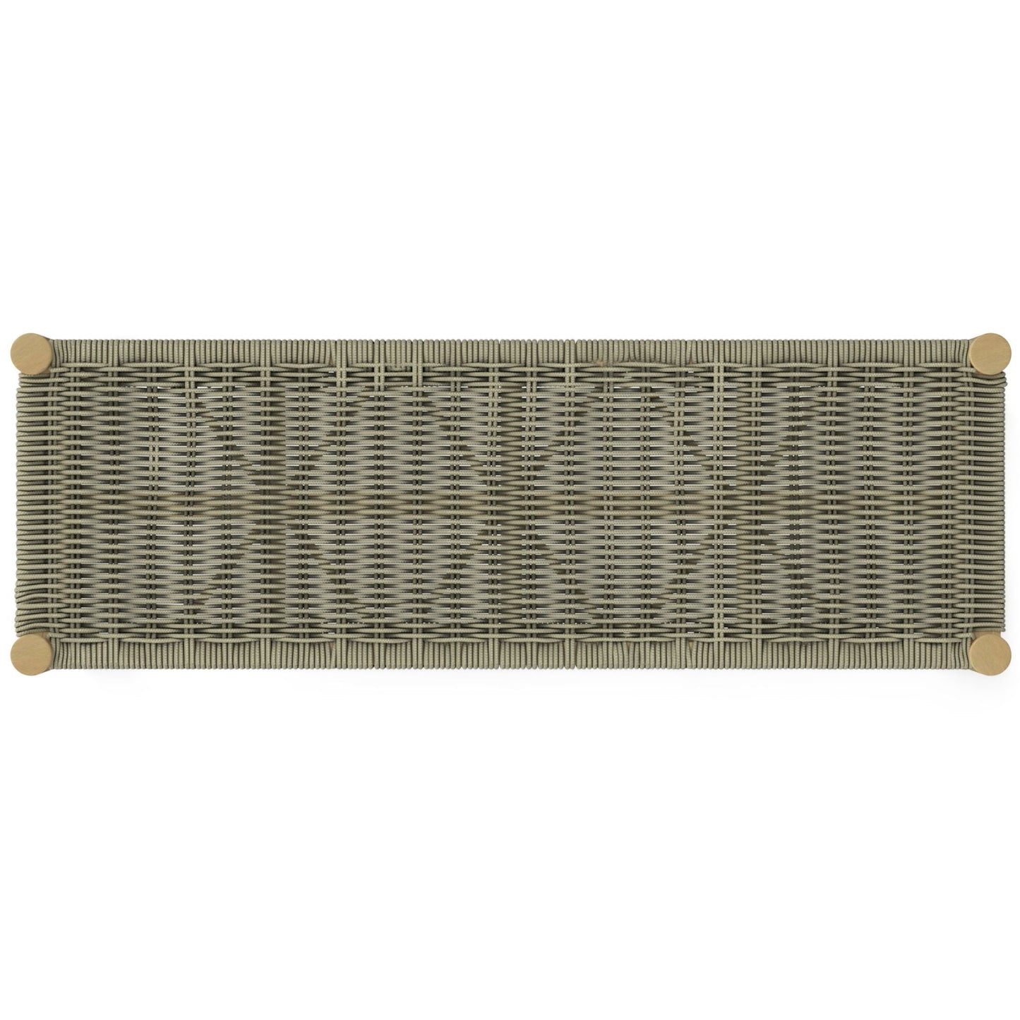 Dahlia outdoor indoor bench by HouseOfZazla; gray woven rattan with wood end caps on Tampa Home & Garden Store