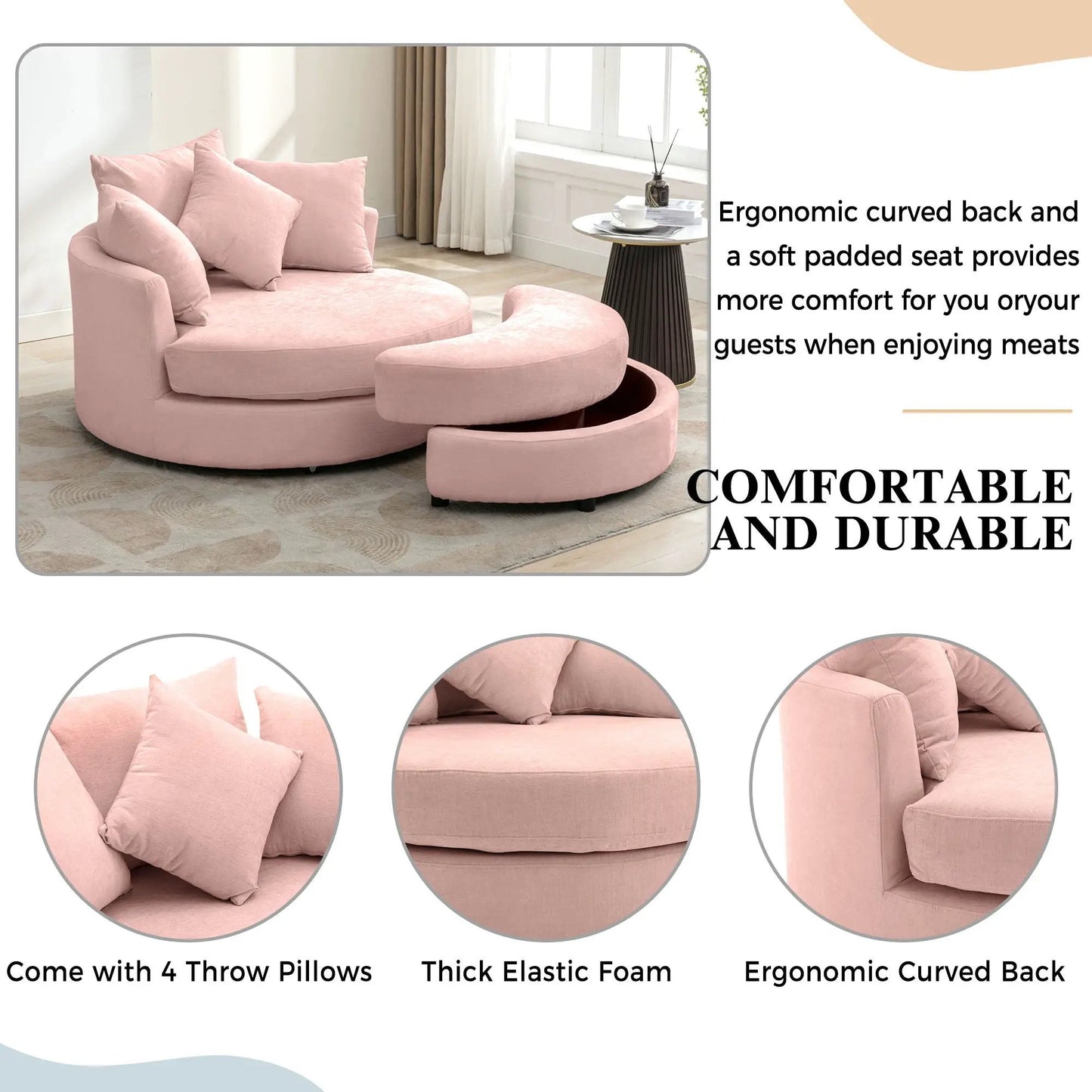 360° Swivel Accent Barrel Chair Storage Ottoman in pink and 4 pillows Unique Piece Furniture on Tampa Home & Garden Store