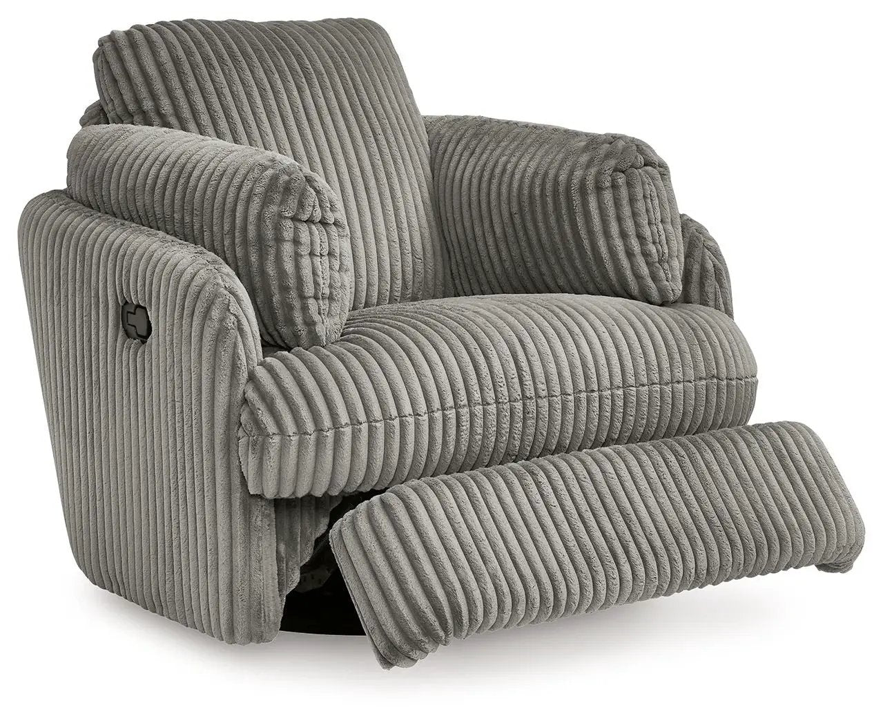 Tie-breaker - Swivel Glider Recliner in gray corduroy with extended footrest on Tampa Home & Garden Store