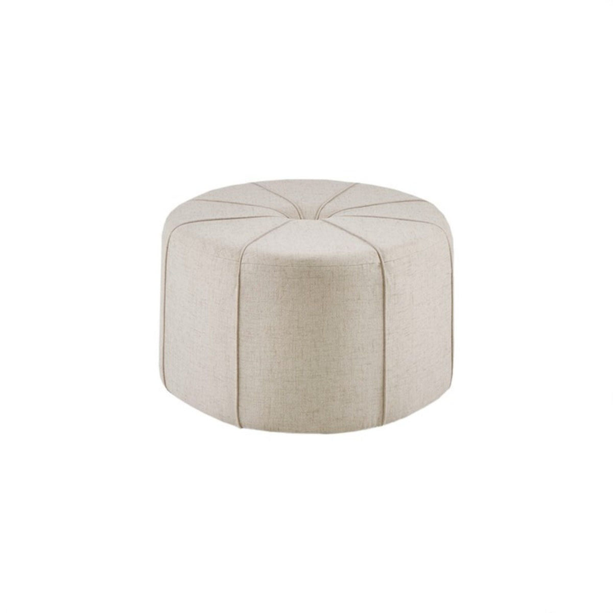 Large cocktail ottoman with button tufted center, beige upholstery on Tampa Home & Garden Store