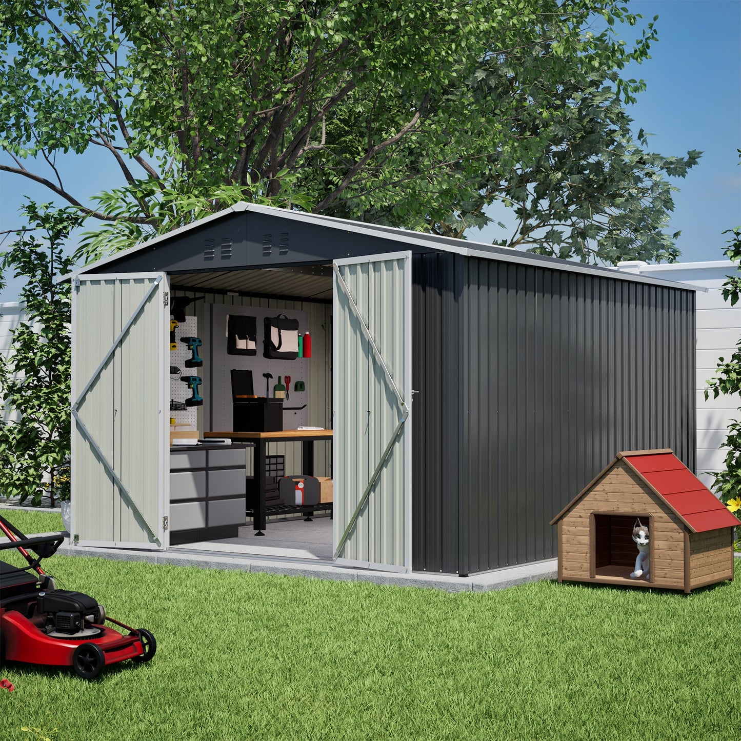 A Large Outdoor Metal Shed For Home And Garden
