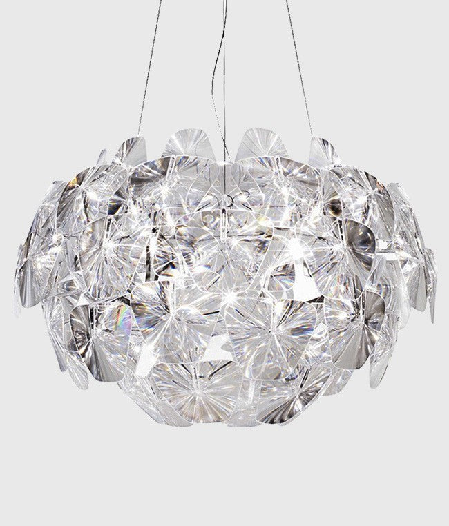 LED Acrylic Living Room Apple Chandelier by Decorbites, crystal discs, spherical pendant on Tampa Home & Garden Store