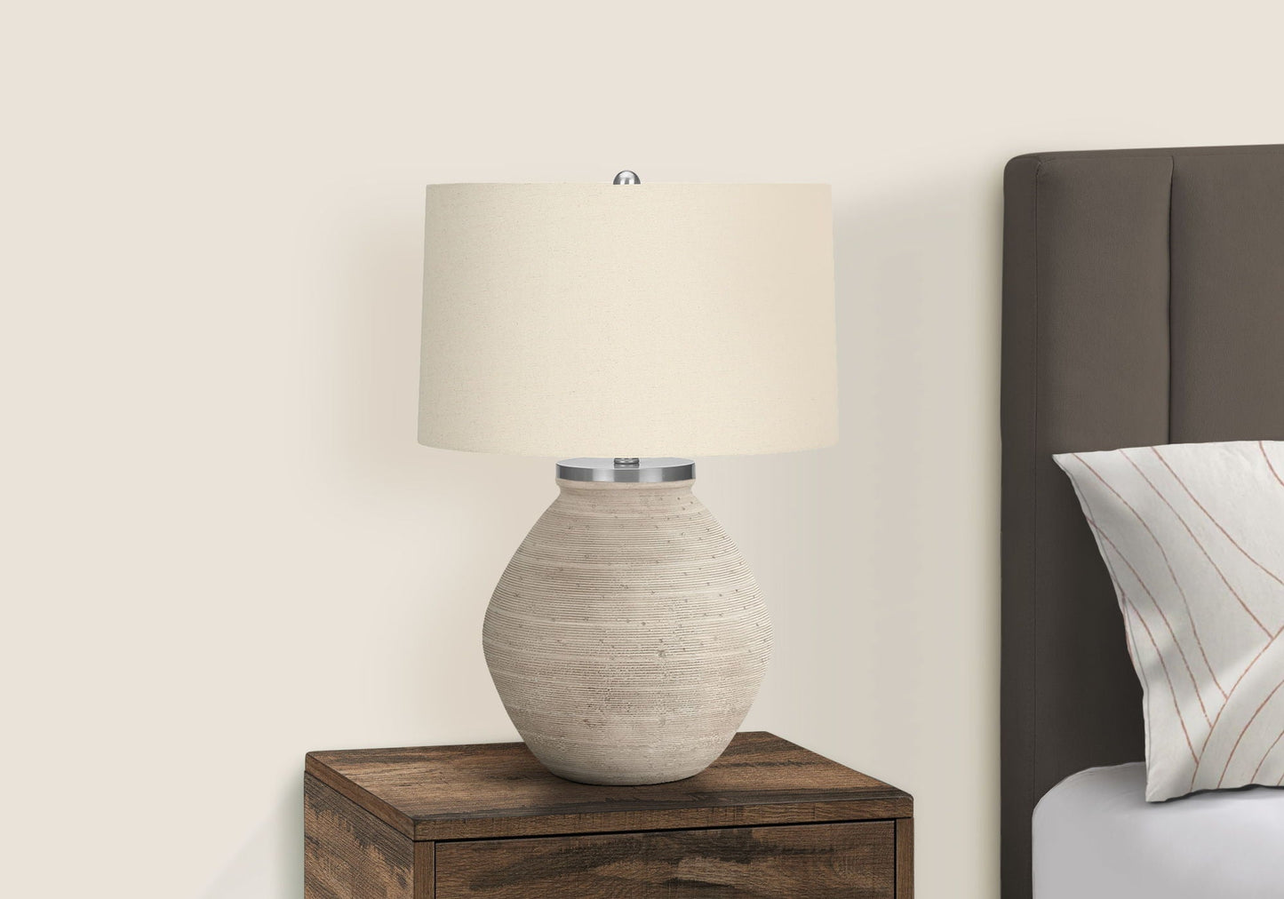 Table lamp cream concrete resin base with beige fabric shade by HouseOfZazla on nightstand on Tampa Home & Garden Store