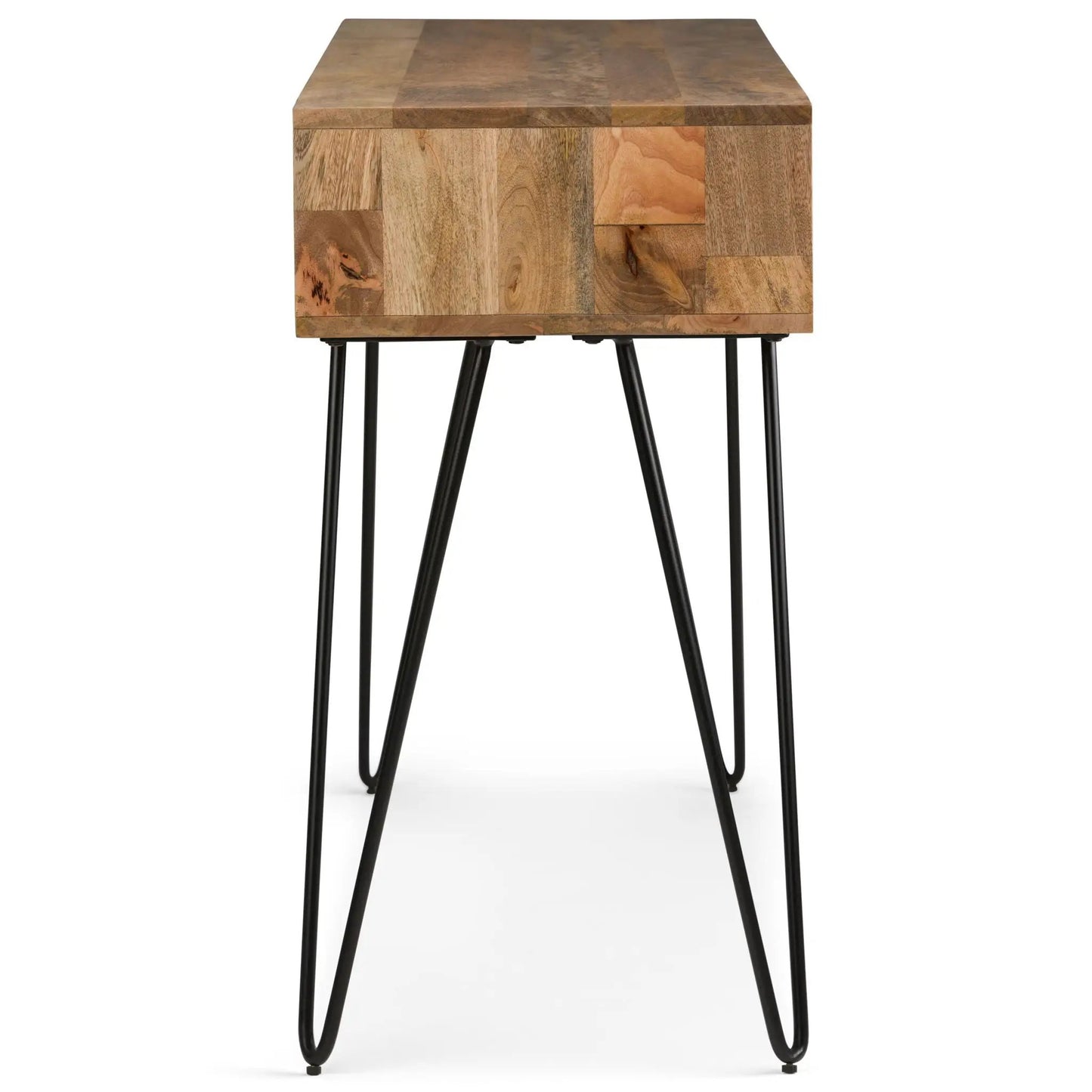 Hunter Console Sofa Table Unique Piece Furniture natural wood patchwork top metal legs on Tampa Home & Garden Store