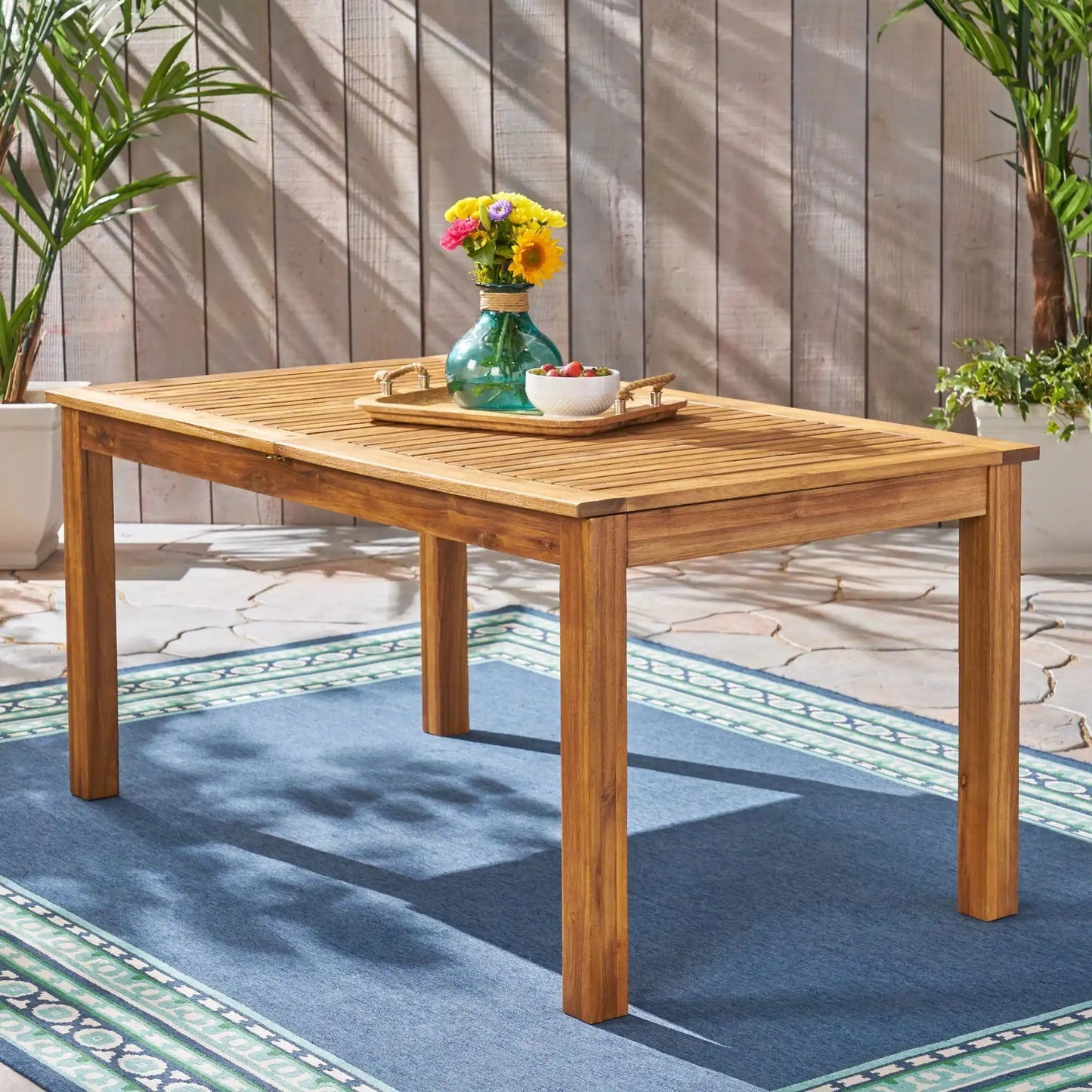 Outdoor Acacia Wood and Expandable Dining Table