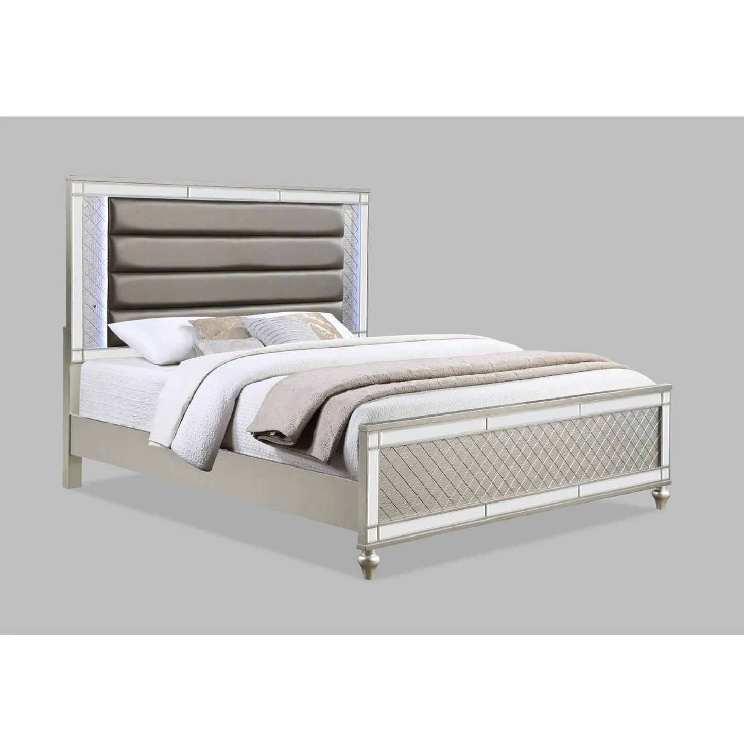 Modern Panel Bed With Tufted Design and Lighting