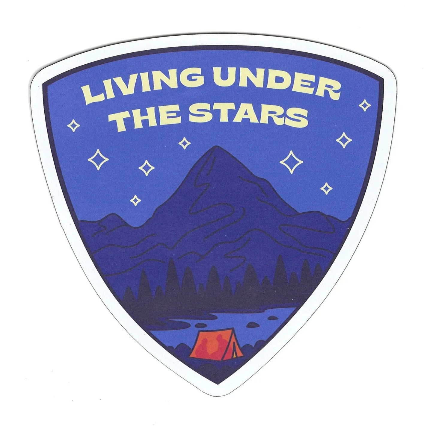 Large Living Under the Stars magnet with blue night sky and mountains with a red tent on Tampa Home & Garden Store