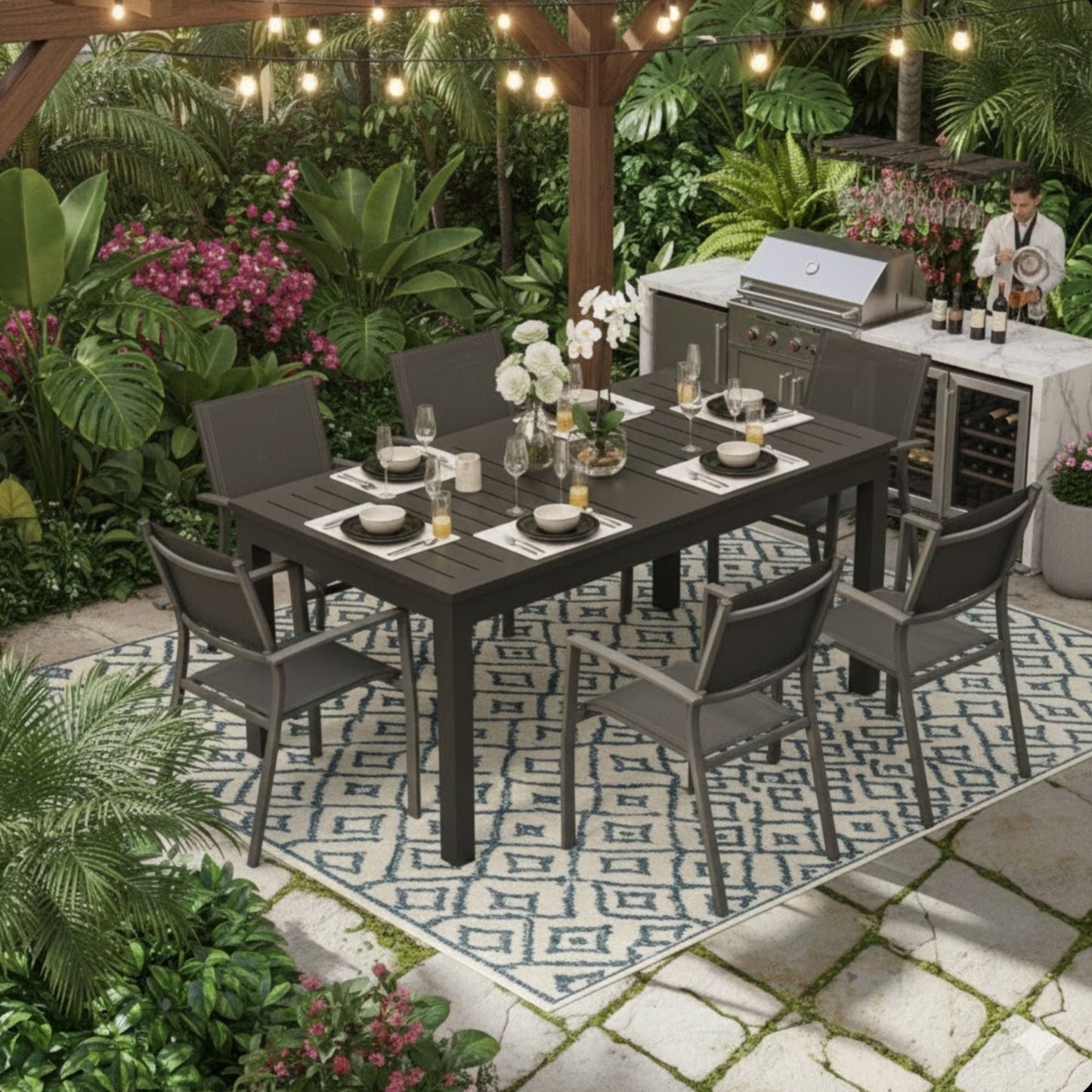 Extendable Outdoor Dining Table and Gray Frame