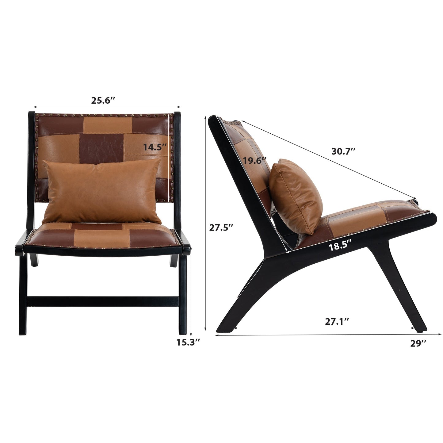Modern Boho Accent Chair by HouseOfZazla, patchwork leather with studs, black frame on Tampa Home & Garden Store