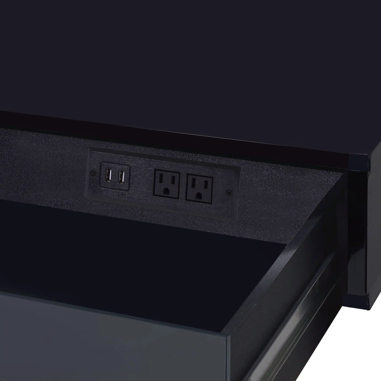 Coleen high-gloss writing desk with USB, rear USB ports and AC sockets, dark finish on Tampa Home & Garden Store