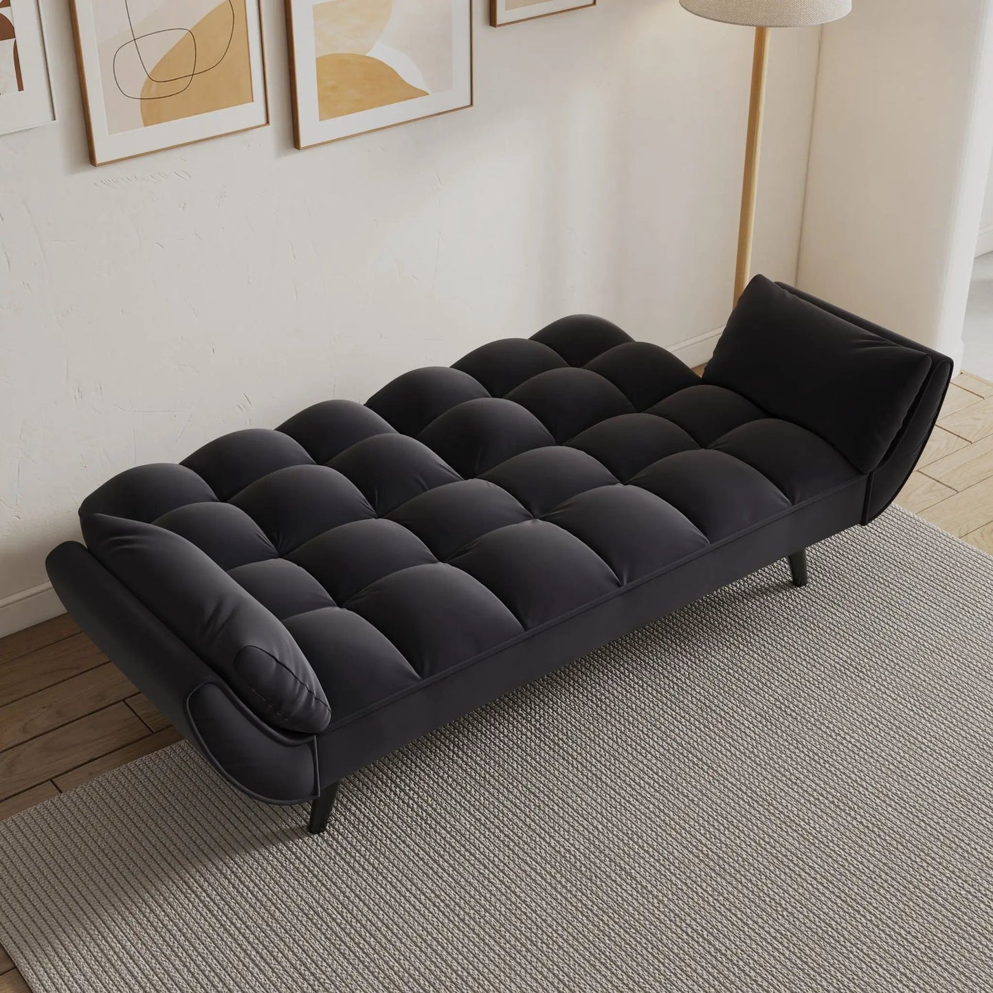 Sofa black tufted futon with two armrests in a modern living room on Tampa Home & Garden Store