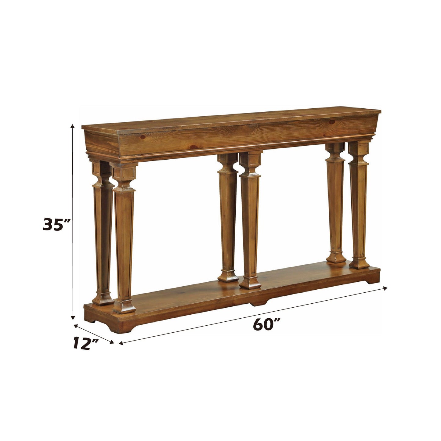 Garrison wooden console table by HouseOfZazla, 60in long, 35in tall, warm wood with carved legs on Tampa Home & Garden Store