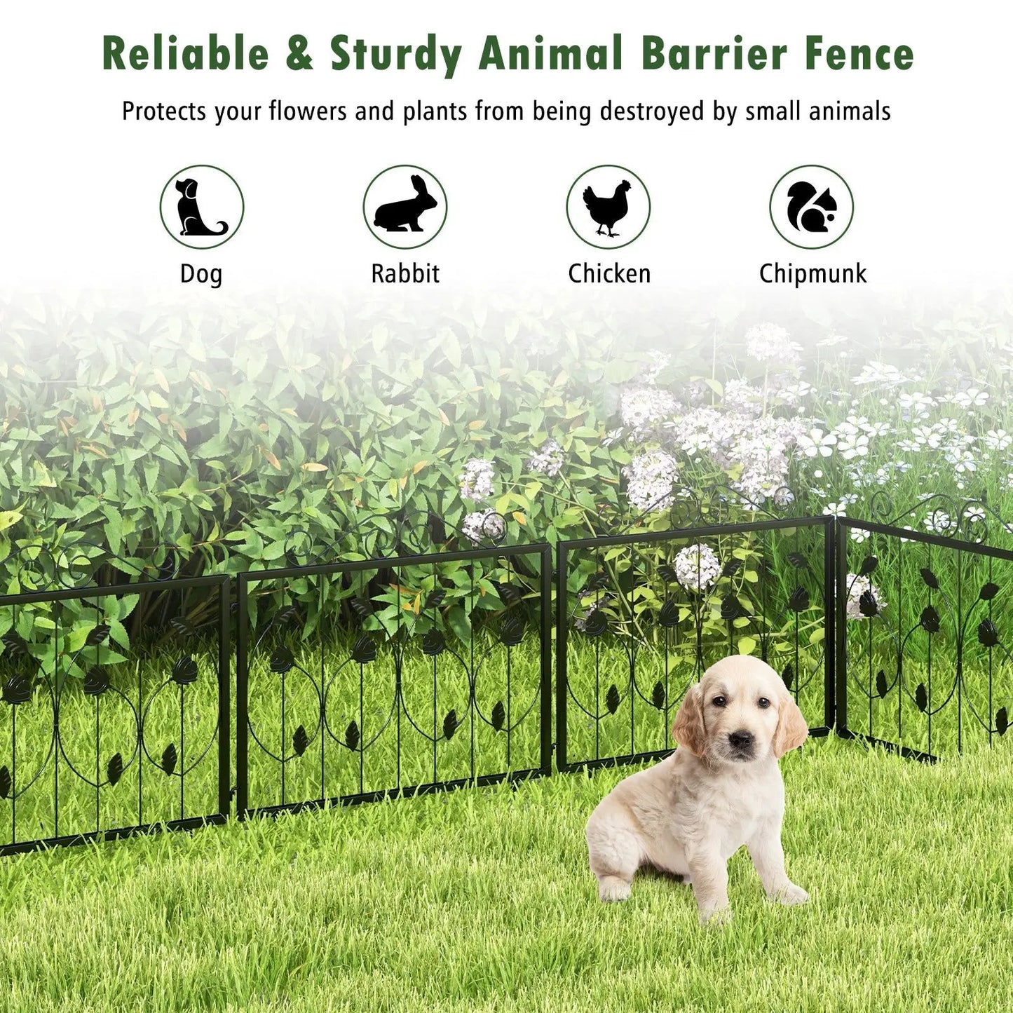 Decorative Garden Fence with 8 Panels Animal Barrier-Black - Tampa Home & Garden Store