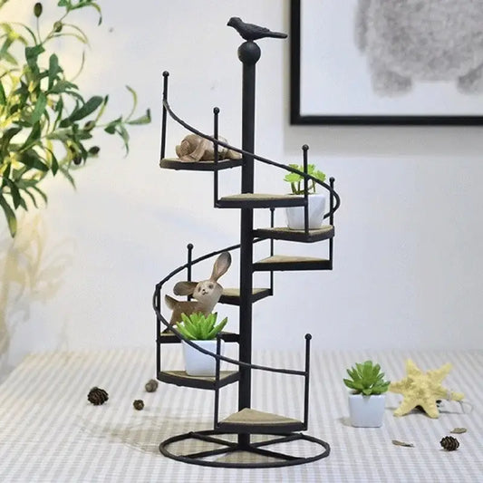 Black 8-layer stair shape iron plant stand living room spiral shelf