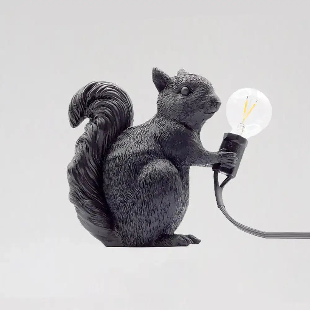 Black resin squirrel lamp by Decorbites with corded bulb for home & garden on Tampa Home & Garden Store
