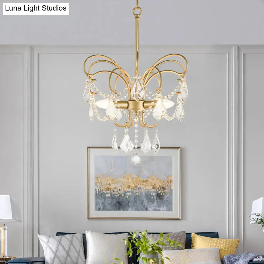 Gold butterfly crystal chandelier with crystal drops and gold finish by Decorbites on Tampa Home & Garden Store