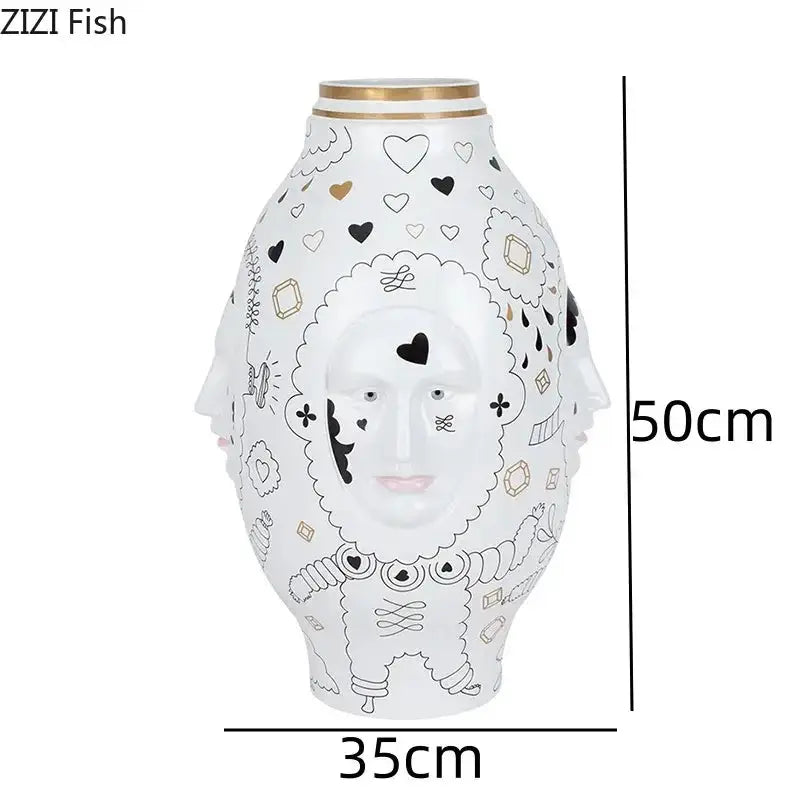 Abstract facial ceramic vase Decorbites white and gold desktop decor on Tampa Home & Garden Store