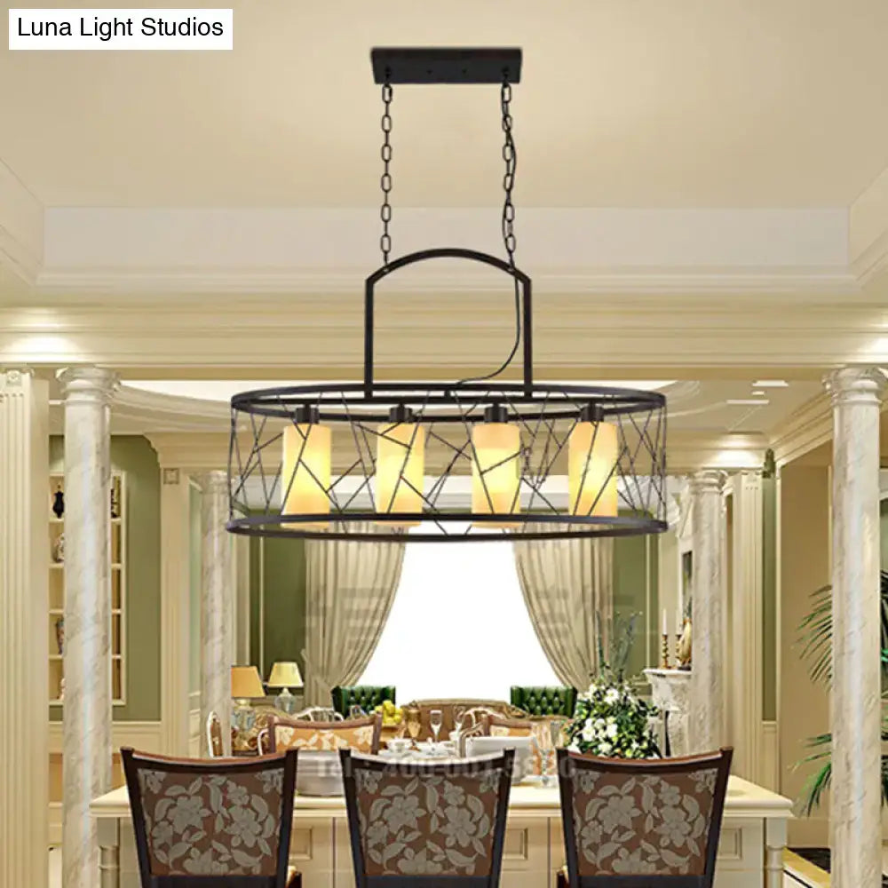 Black Glass Island Lamp pendant light with circular black frame and warm glass shades by Decorbites on Tampa Home & Garden Store