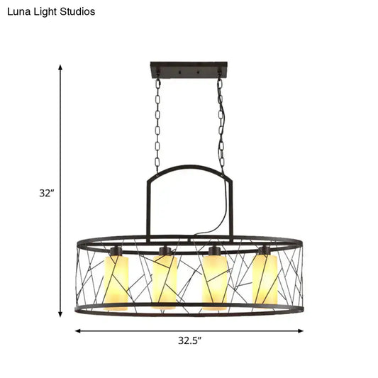 Black Glass Island Lamp pendant with circular black frame and amber glass shades on chains on Tampa Home & Garden Store