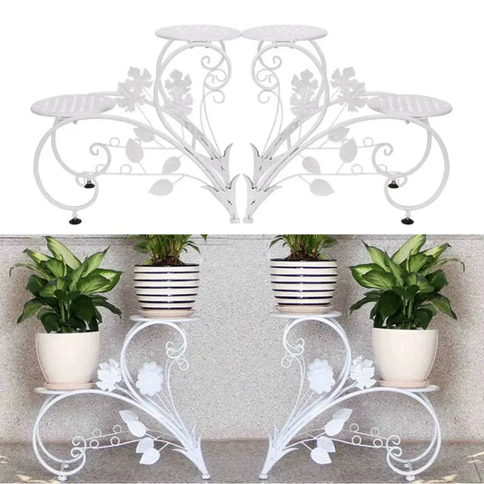 Classic Tall Plant Stand White Wrought Iron by Decorbites with vines and leaves, pair on Tampa Home & Garden Store
