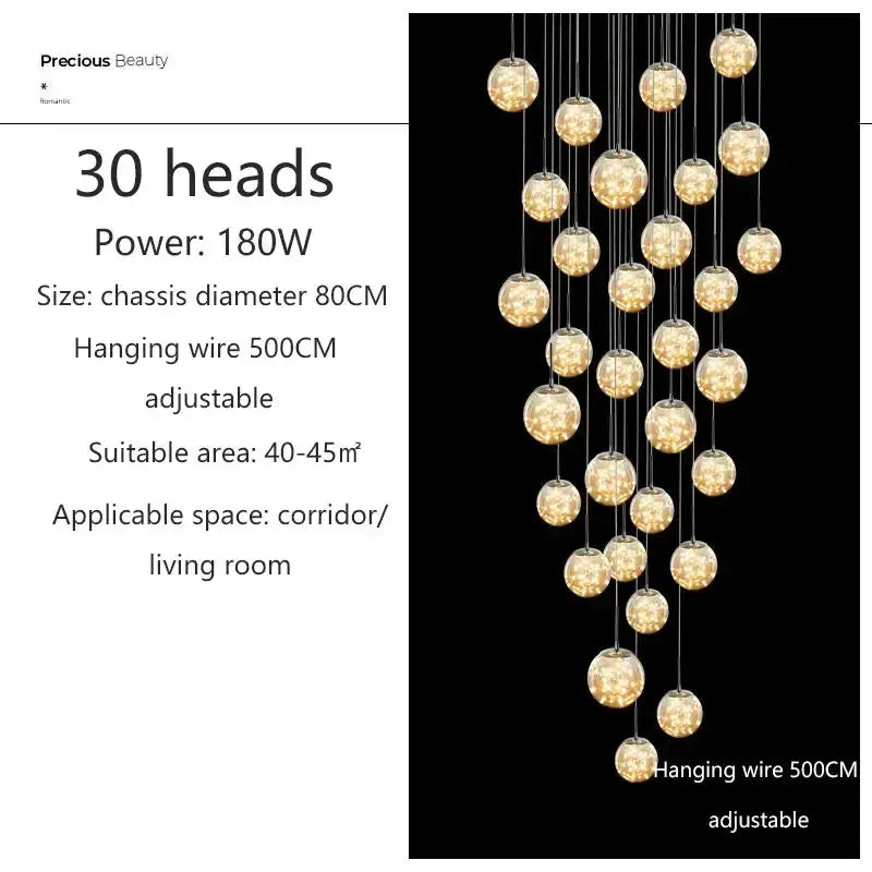 Modern spiral crystal ball chandelier with 30 amber glass spheres by Decorbites on Tampa Home & Garden Store