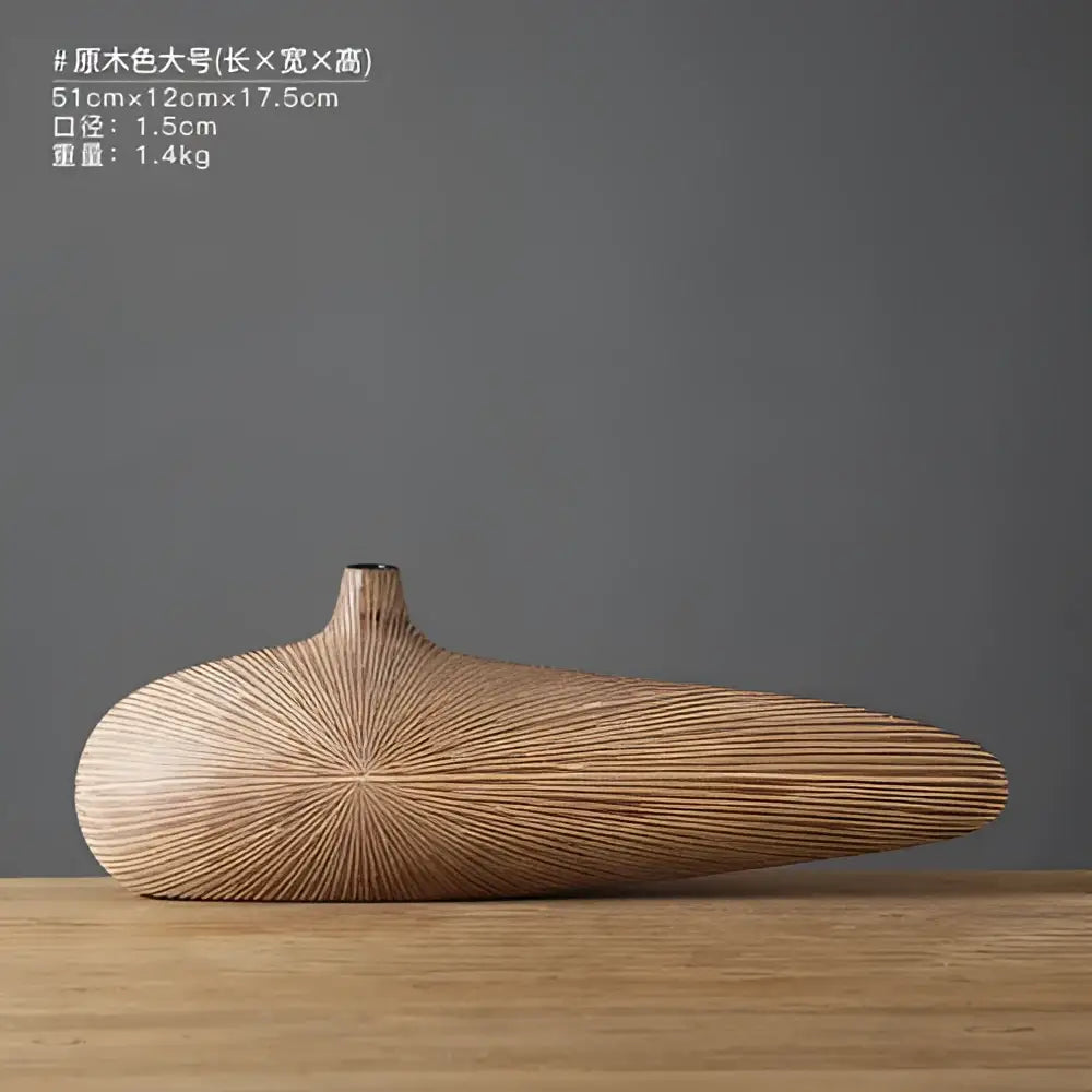 Light Brown Resin Vase by Decorbites, elongated gourd form with radiating stripe texture on Tampa Home & Garden Store