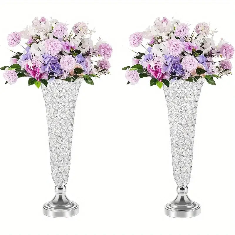Gold Crystal Encrusted Vase pair with pastel pink, purple and white blossoms on Tampa Home & Garden Store