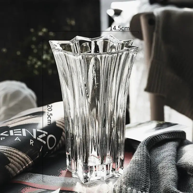 Crystal Glass Pedestal Vase by Decorbites, clear crystal with faceted sides on Tampa Home & Garden Store