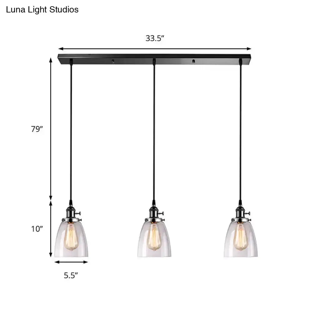 Farmhouse black 3-light pendant with clear glass shades; three pendants on a linear canopy on Tampa Home & Garden Store