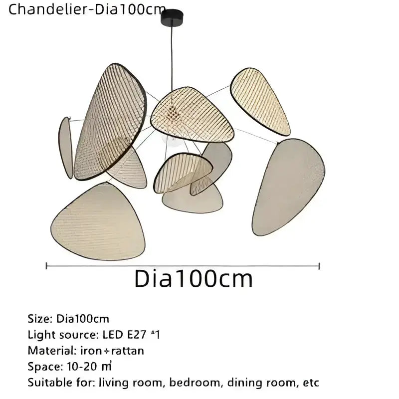 Chandelier Decorbites natural tan rattan pendant light with leaf-like blades, 100cm dia on Tampa Home & Garden Store
