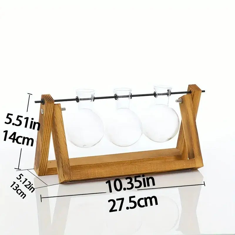 Glass Planter Propagation Station with Wooden Rack