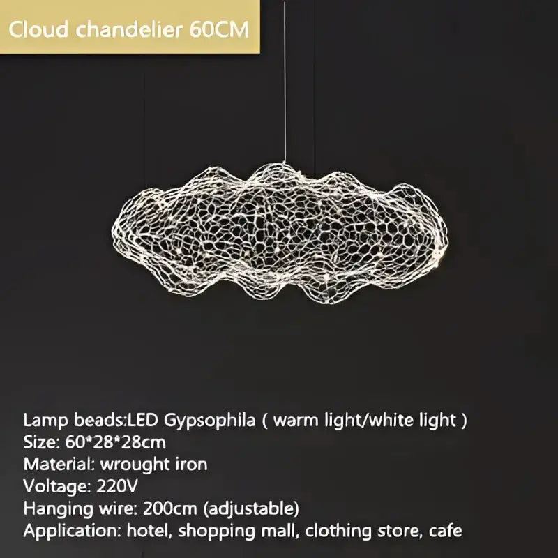 Decorbites cloud pendant chandelier, gold mesh cloud lamp, wrought iron LED lighting, 60CM on Tampa Home & Garden Store