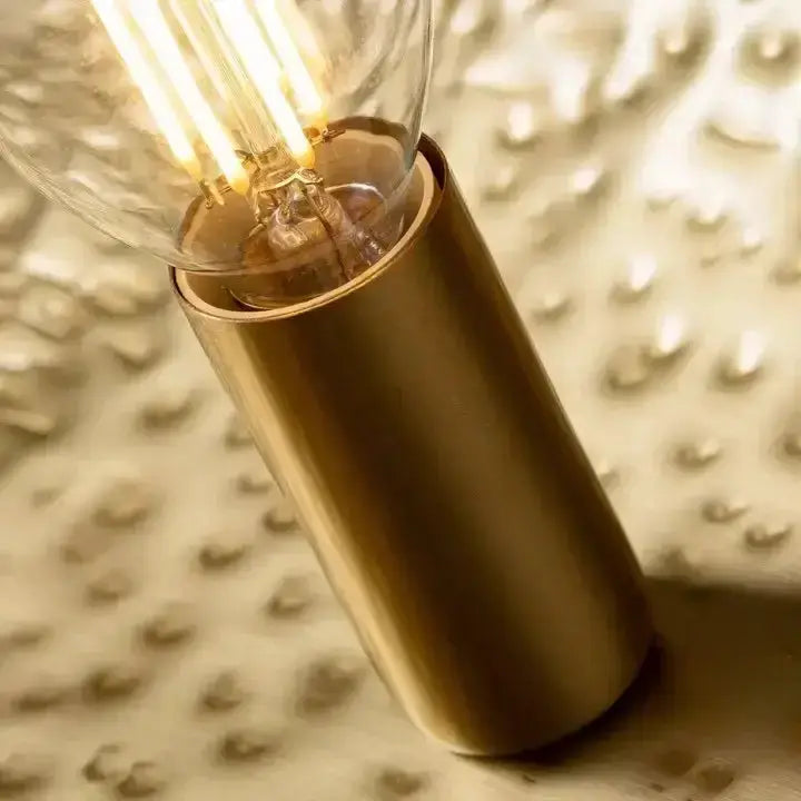 Modern gold lotus leaf pendant light by Decorbites, brass cylindrical base with Edison bulb on Tampa Home & Garden Store