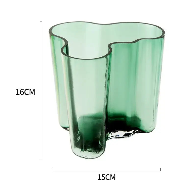 Emerald glass wavy vase by Decorbites, green translucent 16cm tall on Tampa Home & Garden Store