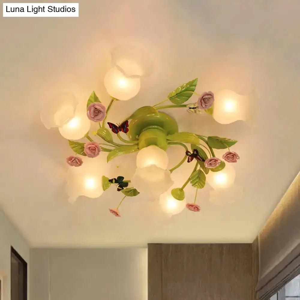 Floral Pink and Green Butterfly Ceiling Light