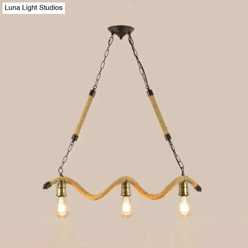 Rustic beige rope 3-light kitchen pendant by Decorbites with exposed bulbs on Tampa Home & Garden Store