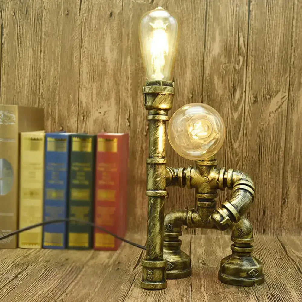 Industrial brass water-pipe nightstand lamp with bulbs, vintage plumbing style Decorbites on Tampa Home & Garden Store