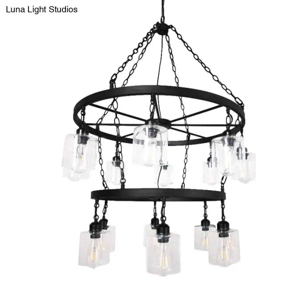 Chandelier Black glass two-tier industrial design with clear glass lantern shades Decorbites on Tampa Home & Garden Store