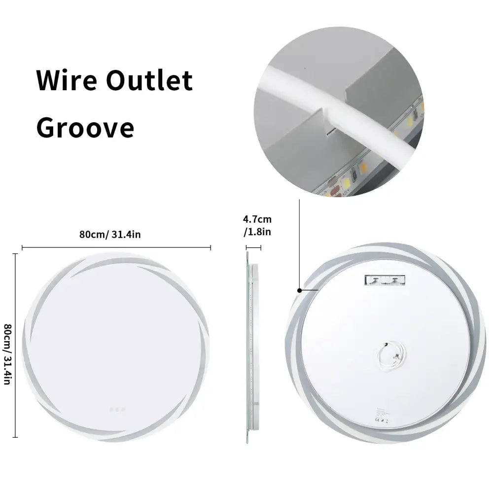 LED Backlit Round Mirror by Decorbites, 80cm diameter with slim 4.7cm depth on Tampa Home & Garden Store