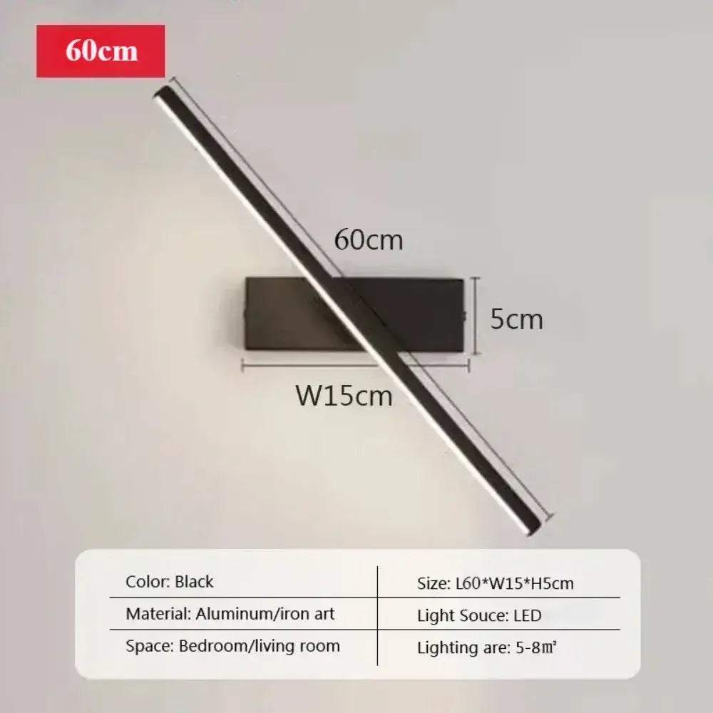 Black Dimmable LED Wall Sconce by Decorbites, flush mount light, aluminum/iron art, 60cm on Tampa Home & Garden Store