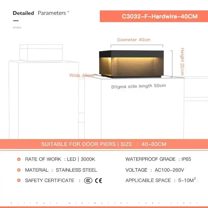 Black square solar LED pillar light by Decorbites stainless steel for courtyard fence cap on Tampa Home & Garden Store
