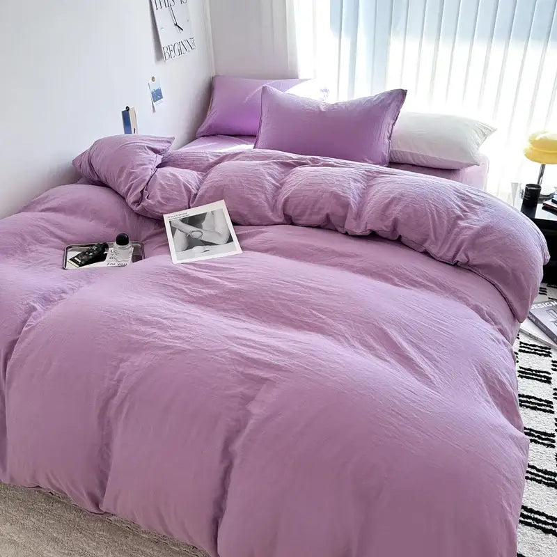 Dark Gray Cotton Duvet and Pillowcase Set